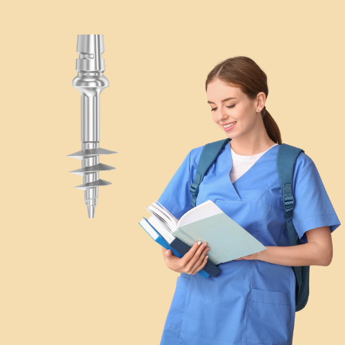 A women reading a medical book about basal implant evolution