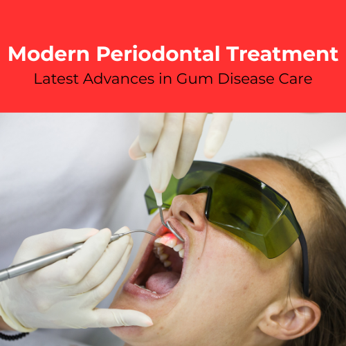 women in the dentai chair doing Modern Periodontal Treatment